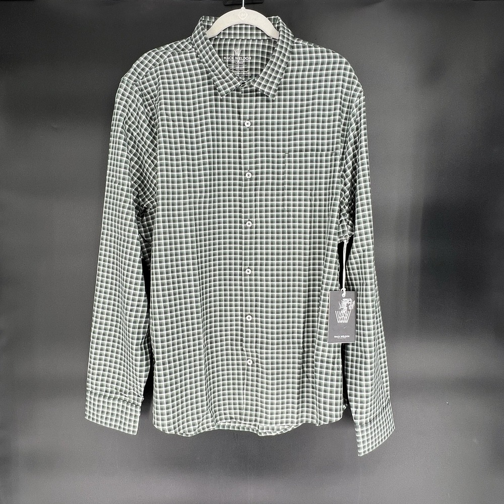 NWT Mack Weldon Airflex Shirt Size 2XL Green Gingham SeaWool Long Sleeve NEW